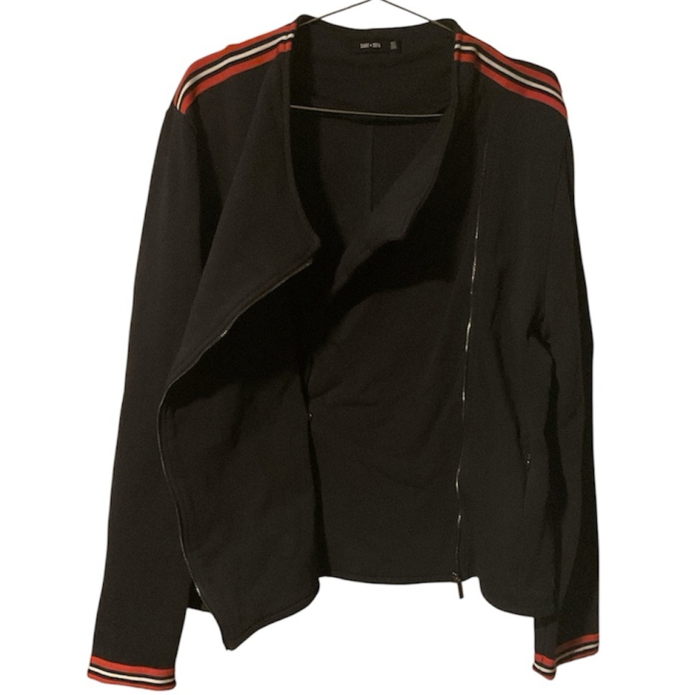 Saint + Sofia Organic Cotton Biker Jacket in Navy Red/Orange Stripe - Picture 7 of 10